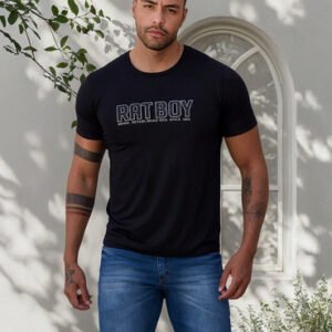 Camiseta Masculina Silk/ Pedraria Viscose Gola Careca Ratboy